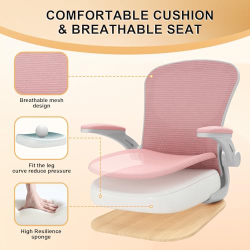 Office Chair, Ergonomic Desk Chairs 330LBS Capacity High Back Mesh Computer Chair with Flip-up Armrests, Comfy Work Chair with Adjustable Lumbar Support - color: Gray-pink