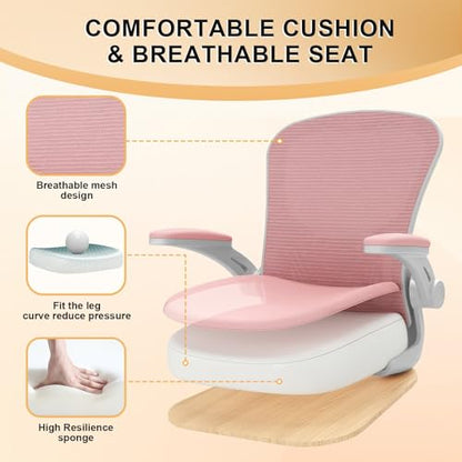 Office Chair, Ergonomic Desk Chairs 330LBS Capacity High Back Mesh Computer Chair with Flip-up Armrests, Comfy Work Chair with Adjustable Lumbar Support - color: Gray-pink