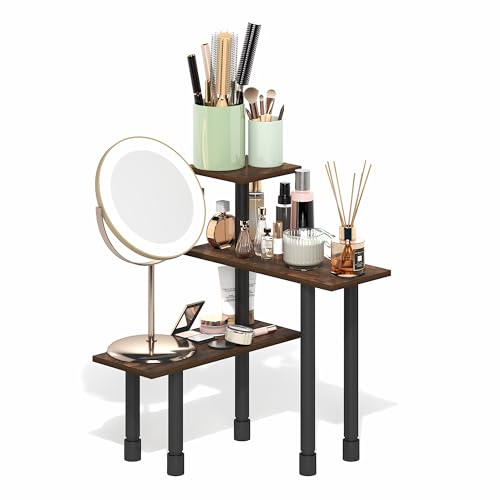 Furinno Turn-N-Tube Corner Shelf, 3-Tier Countertop Corner Organizer, Toolless Pantry Organizers and Accessories, Adjustable Table Top Shelf, for Vanity, Small Spaces, Kitchen, Bathroom, Amber Pine - color: Amber Pine/Black