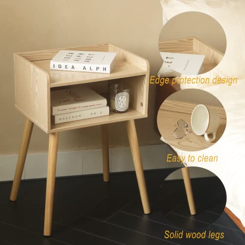 MaxSmeo Nightstand, Mid Century Modern Side Table Bedroom with Storage, Small End Bedside Table with Solid Wood Legs for Living Room, Office Small Spaces (Natural) - color: Natural