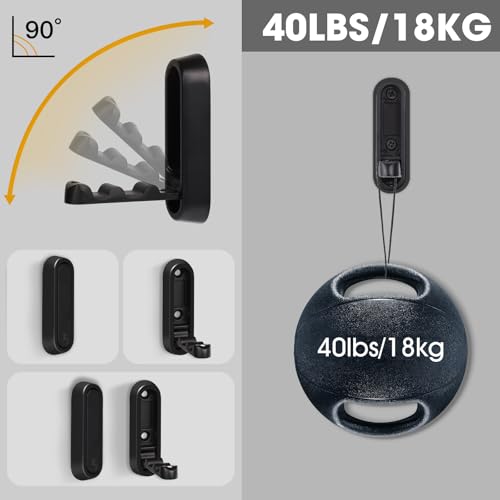 Folding Wall Hooks, 2 Pcs Foldable Black Coat Hooks Heavy Duty Foldable Hook Bathroom Towel Hooks Robe Hooks Wall Mounted for Hanging Coat Towels Clothes Hat Bags Keys | 90° Foldable Design, Wall Mounted, Holds Up To 40 Lbs, Screws And Anchors Included, F