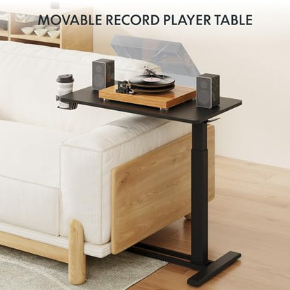 FLEXISPOT Adjustable C Table with Wheels, Mobile Snack Side End Table Sofa Couch Bedside Table Laptop Rolling Cart TV Tray Night Stand Small Space Side Table,(31.5" W x 17.7" D,Black) - color: Black, size: Large