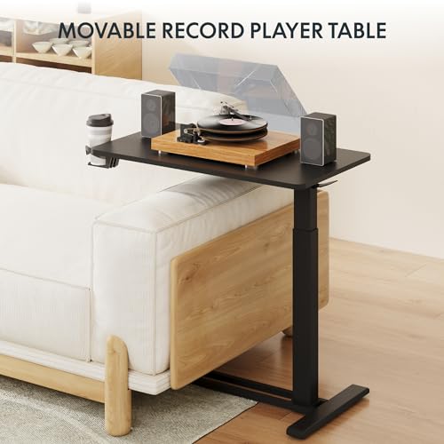 FLEXISPOT Adjustable C Table with Wheels, Mobile Snack Side End Table Sofa Couch Bedside Table Laptop Rolling Cart TV Tray Night Stand Small Space Side Table,(31.5" W x 17.7" D,Black) - color: Black, size: 32x18
