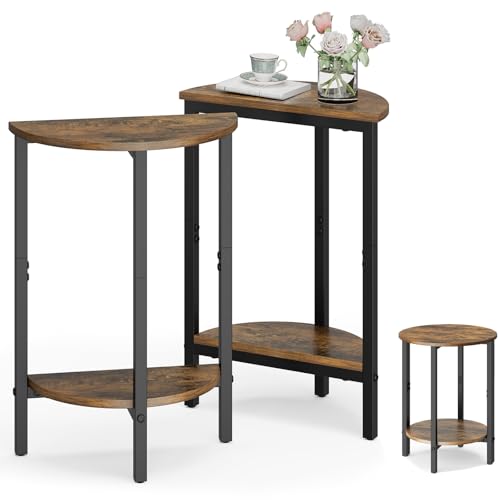 Vagusicc Side Table, Small Round End Table, Set of 2 Half Round Side Table for Living Room, 2 Tier Small Couch Side Tables, Round Coffee Table, Thin Accent Sofa Table Narrow Entryway Table, Brown - color: Rustic Brown
