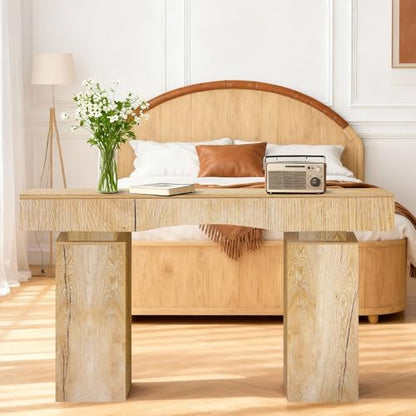 Sonharlar 63 Inch Long Entryway Table Bold, Wooden Console Table with Socket Farmhouse Sofa Table for Entrance, Hallway, Living Room, Behind Couch（Natural Brown） - color: Natural Brown, size: 63IN BD