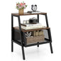 KOMFOTT Industrial Nightstand, 3-Tier End Table with 2 Open Shelves & Metal Mesh Compartment, Bedside Table with Heavy-Duty Metal Frame for Bedroom, Small Spaces, Rustic Brown (1)
