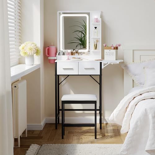 Small Vanity Desk for Mini Space: Compact Makeup Table Set for Tiny Bedroom - Space Saving Vanity for Girls - color: Black