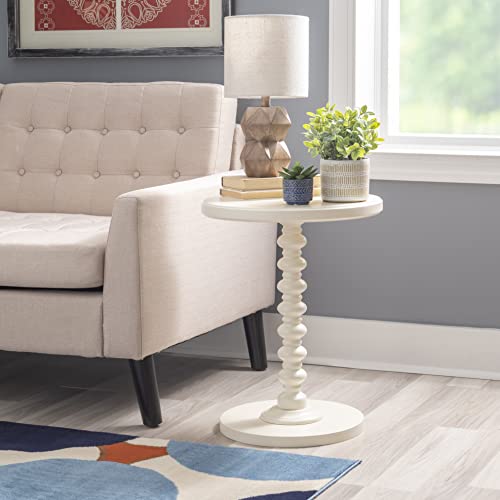 Powell Tarkin Round Off White Turned Spindle Pedestal Side Accent Table - color: Off White