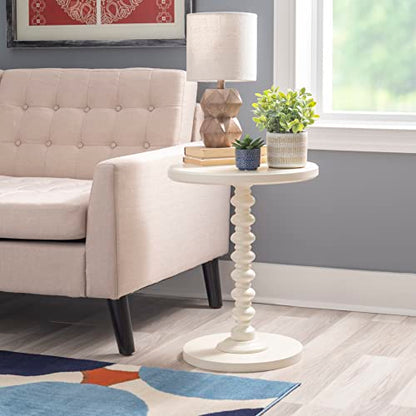 Powell Tarkin Round Off White Turned Spindle Pedestal Side Accent Table - color: Off White