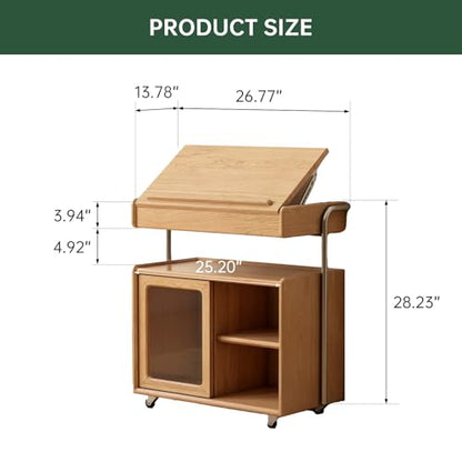 Solid Wood Side Table with Wheels, Flip Top Side Table with Storage, Multi-Functional Storage Cabinet with Ample Space for Living Room, Bedroom(13.77" D x 26.77" W x 28.22" H, Natural) - color: Natural