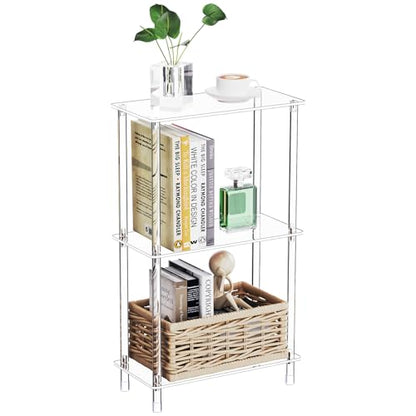 Clear Acrylic Narrow Side Table for Small Spaces, 15.75" L x 7.87" W x 26.7" H, 3 Tier Rectangle Slim End Table Nightstand, Small Mini Skinny Bedside Table for Bedroom, Bathroom, Living Room - size: 3 Tier 1-Pack 26.7“H