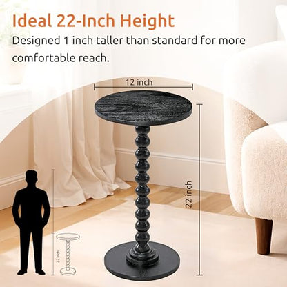 Solid Wood Round Side Table for Living Room, Bedroom and Office — Handcrafted 22-Inch End Table, Bedside Nightstand, Accent Table for Small Spaces with Tool-Free Assembly- Charcoal Gray - color: Charcoal Gray