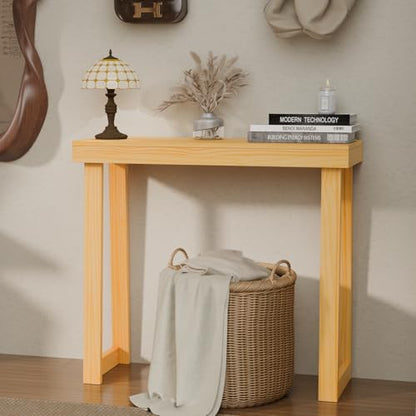 VINGLI 35.4" Solid Wood Console Table, Narrow Entryway Table, Skinny Sofa Table Behind Couch, for Living Room, Entrance, Hallway, Foyer, Bedroom, Office, Oak - color: Natural Wood, size: 35.4
