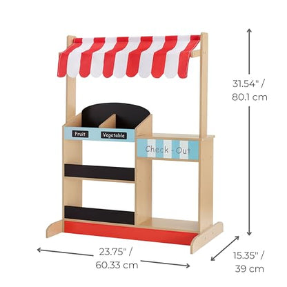 Teamson Kids My Little Helper Market Stand Playset, Multicolor | Multicolor, With Awning, Produce Stand - style: Red Market Stand