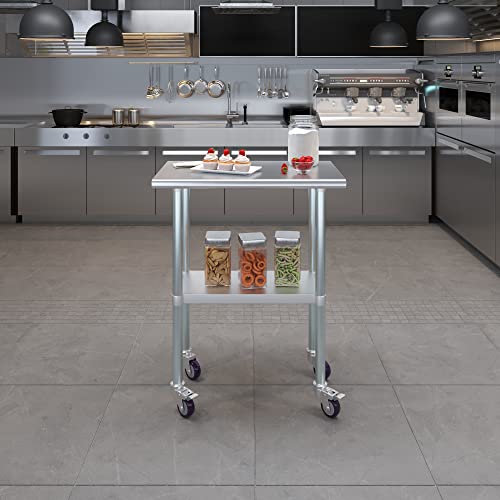 AmGood 30" Long x 18" Deep Stainless Steel Table with Casters - size: 30" Long x 18" Deep