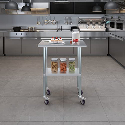 AmGood 30" Long x 18" Deep Stainless Steel Table with Casters - size: 30" Long x 18" Deep