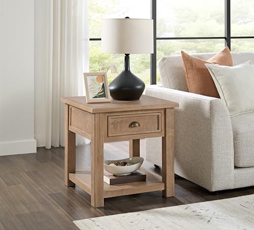 Martin Svensson Home Monterey Solid Wood End Table, Driftwood | Farmhouse Rustic, Coastal Side Table, Drawer and Shelf - color: Driftwood