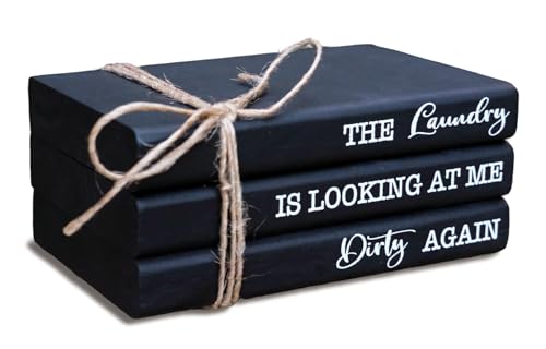 LIVDUCOT Black Laundry Room Decor，Mini Laundry Wooden Book Stack Sign，Cute Laundry Tiered Tray Decor for Shelf Counter - color: Black