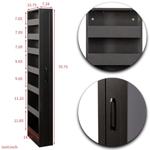 Tall Narrow Storage Cabinet, 71 Inch Tall, 8 Inch Wide, Black | 7-Shelf Slim Pull-Out Organizer with Wheels for Small Spaces, Kitchen, Bathroom, Laundry Room and Narrow Gaps - color: D-black