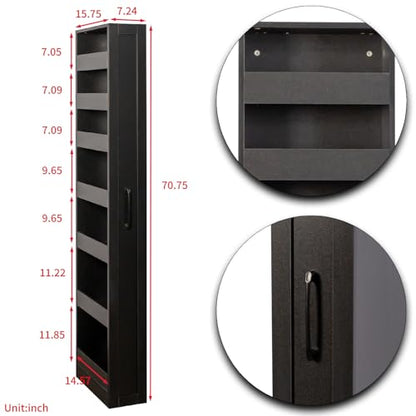 Tall Narrow Storage Cabinet, 71 Inch Tall, 8 Inch Wide, Black | 7-Shelf Slim Pull-Out Organizer with Wheels for Small Spaces, Kitchen, Bathroom, Laundry Room and Narrow Gaps - color: D-black