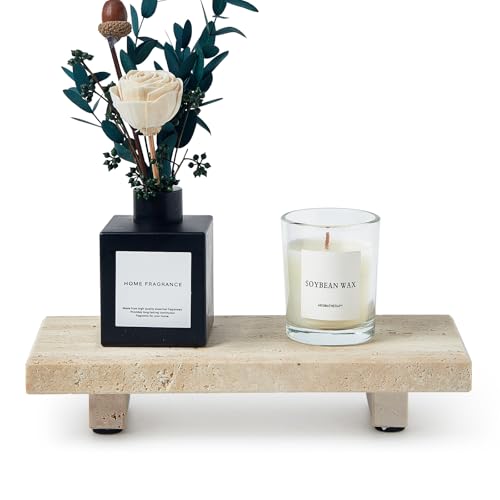 Natural Travertine Tray Pedestal Stand – Soap & Jewelry Riser for Bathroom Counter, Kitchen Sink, Vanity Organizer, Decorative Stone Catchall for Perfume, Candles - color: Travertine, size: 8.7" x 4" x 1.6"