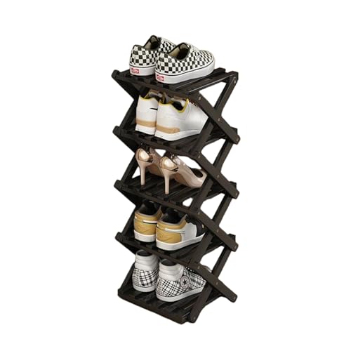 YYW Bamboo Shoe Rack, Foldable Vertical for Entryway, Easy to Assemble | Shoe Storage Organizer, Free Standing Shoe Shelf for Closet, Living Room, Bedroom, Home Entrance, Black 5 Layers - color: Black-5 Layer