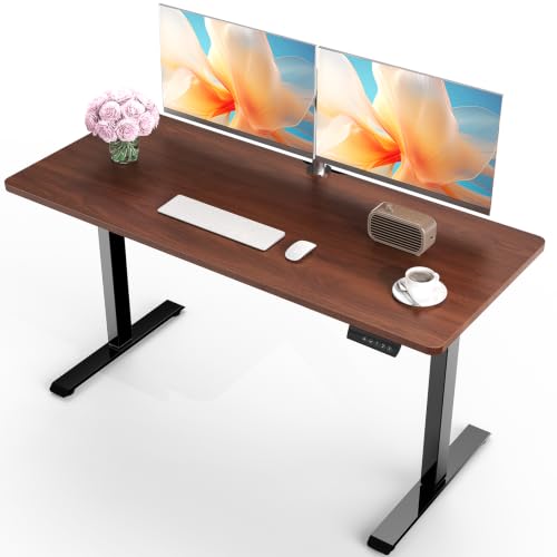 Veken 47.2 Inch Large Electric Standing Desk, Gaming Table, Walnut | Height Adjustable Sit Stand Up Computer Tables for Home Office, Study , Writing, Suit students, employees and group work - color: Walnut, size: 47.2×23.6 Inch