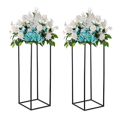 Black Tall Plant Stand: 31.5in, With Metal Panel, Packs of 2 | Columnar Cube Shape, Easy to Assembly, Flowers Cakes Drinks Display Table Centerpieces for Wedding Party Event - color: Black-2PSC, size: 31.5 inches - 2 Pcs