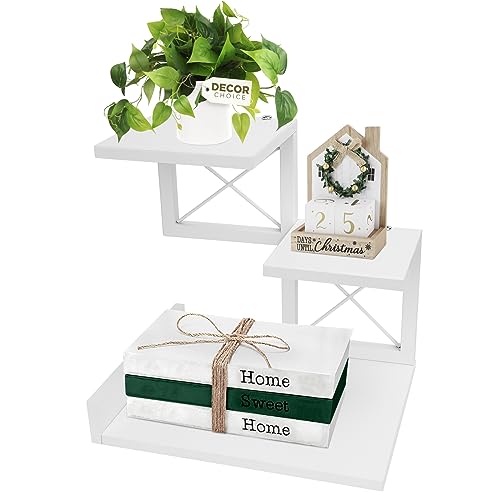 ELITEROO Desk Shelf, Wood Small Bookshelf Desktop Shelves and Organizer, Freestanding 3 Tier Storage Display Stand Home Office Decor for Books Plants Toys, White - color: White
