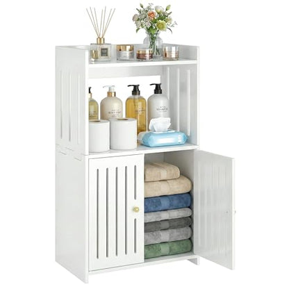 HAYOFAMY 3-Tier Bathroom Storage Cabinet 8.7" D x 14.2" W x 24.8" H | White Floor Cabinet, Freestanding Organizer with Door, for Living Room Kitchen Small Space, PVC Material - size: 3-Tier 8.7" D x 14.2" W x 24.8" H