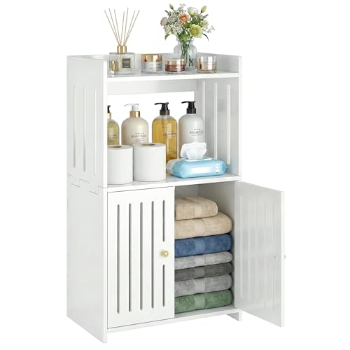 HAYOFAMY 3-Tier Bathroom Storage Cabinet 8.7" D x 14.2" W x 24.8" H | White Floor Cabinet, Freestanding Organizer with Door, for Living Room Kitchen Small Space, PVC Material - size: 3-Tier 8.7" D x 14.2" W x 24.8" H
