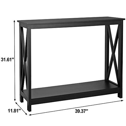Nouva 2-Tier Narrow Console Sofa Side Wall Table for Hallway Foyer Table Sofa Long Accent Table for Living Room, Black - color: Black