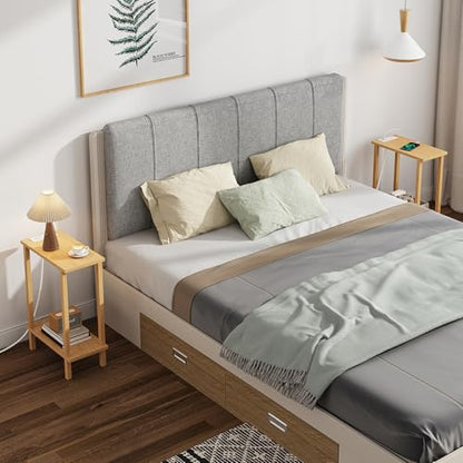 TUTOTAK Small End Table with Charging Station, Narrow Side Table with USB Ports and Outlets, Skinny Sofa Table, Slim Nightstand, Living Room, Bed Room, Natural TB01BN060 - color: Natural, size: 2-tier