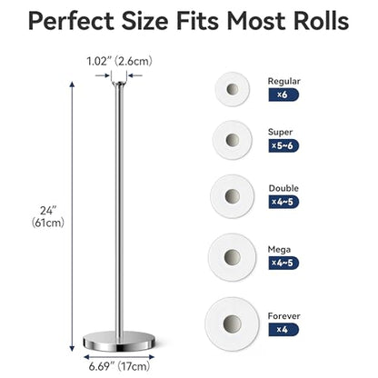 Toilet Paper Holder Stand(with Reserve Function), Free-Standing Spare Rolls Storage Holder, Stainless Steel, Modern Design - color: Chrome