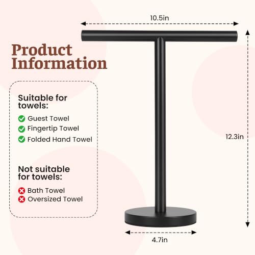 T-Shape Bath Hand Towel Holder Standing, Black, 1 Pack | Weighted Stainless Steel Base Helps Prevent Tipping While The Open T-Shape Keeps Towels Dry on Bathroom Countertops - color: Black-1 Pack