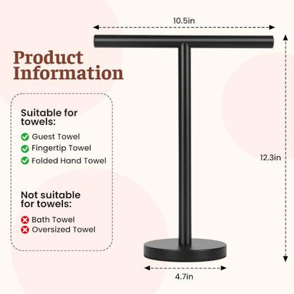 T-Shape Bath Hand Towel Holder Standing, Black, 2 Pack | Weighted Stainless Steel Base Helps Prevent Tipping While The Open T-Shape Keeps Towels Dry on Bathroom Countertops - color: Black-2 Pack