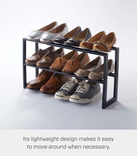 YAMAZAKI Home Expanding Shoe Rack, Metal, Adjustable Steel One Size Black - color: Black, size: Double