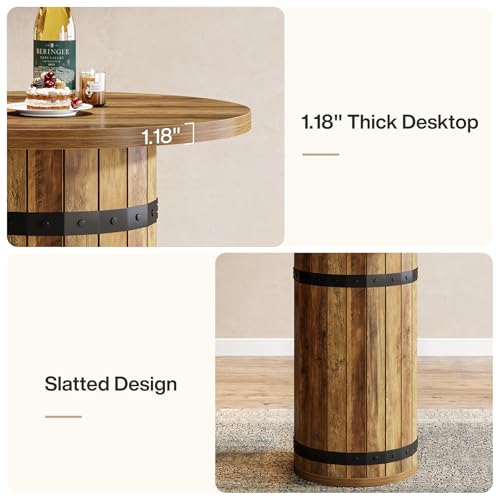 Tribesigns Round Bar Table, 39.4-Inch Bar Height, Bistro Pub Table for Kitchen, Living Room, Small Space, Light Brown (Only Table) - color: Light Brown