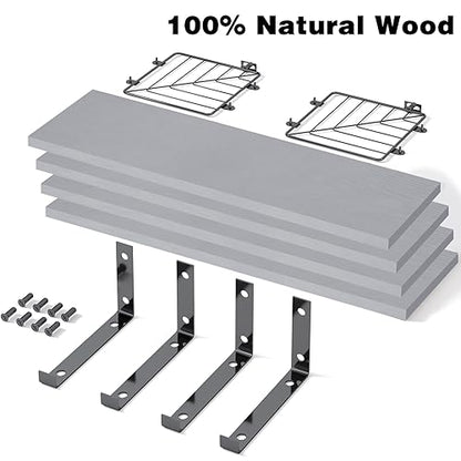 Fixwal 3+1 Tier Bathroom Floating Shelves Over Toilet, Gray | Gray Wood Shelf Set with Toilet Paper Storage Basket, Natural Finish, 40Lb Weight Limit, Quick Mount, Versatile - color: Grey