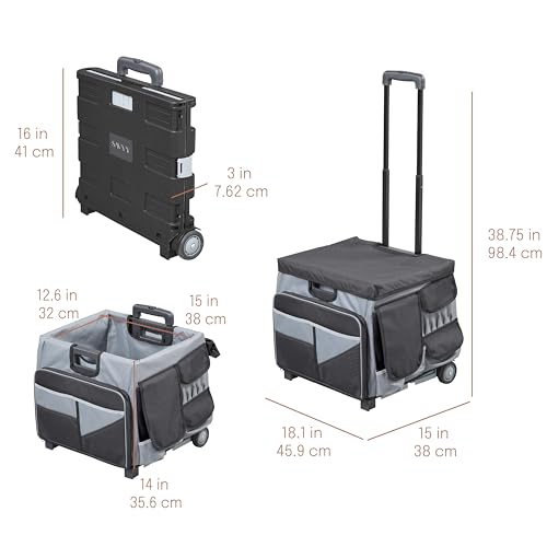 Folding Mobile Utility Cart, Canvas Organizer Bag, Black/Grey | Durable plastic, 30 compartments, adjustable handle, 40 lb capacity, collapses to 3" thick, rolling wheels for easy transport - color: Black/Grey
