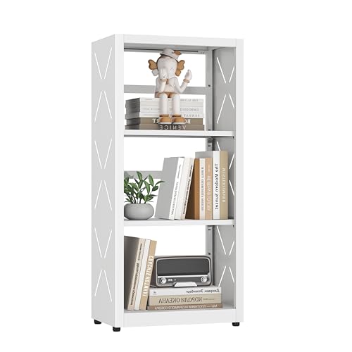 Polup Metal Bookcase, Small Bookshelf with Adjustable Shelves, Narrow White Book Shelf, 3 Tier Bookshelf for Living Room, Home Office - color: White, size: 3 Tier-16" W
