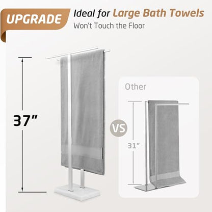 KES Standing Towel Rack, 37" H, 18/8 Stainless Steel & Marble Base Polished | Equal-Height Rods, 8.23 Lbs Heavy Base, Fits Towels Up To 70", Freestanding Design, Bathroom Floor, Modern - color: Polished Silver, size: 37" H (Equal-height)