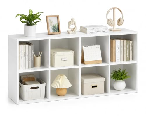 POWERSTONE 8 Cube Storage Organizer, Open Cube Bookshelf with Back Panels, Modern Display Cubby Bookcase for Bedroom Living Room Home Office, White - color: White, size: 8-Cube
