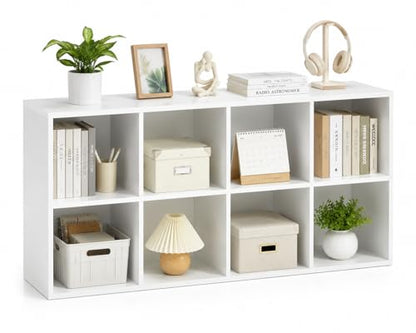 POWERSTONE 8 Cube Storage Organizer, Open Cube Bookshelf with Back Panels, Modern Display Cubby Bookcase for Bedroom Living Room Home Office, White