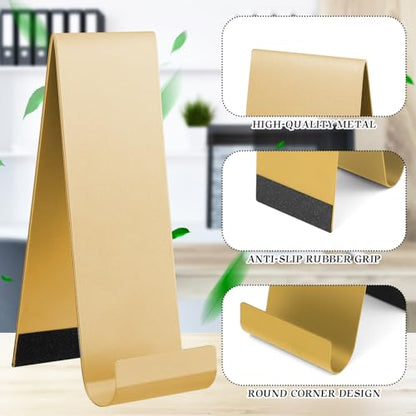 Yaocom 4 Pcs Metal Fancy Brochure Holder Display Flyer Brochure Holder Stand Table Vertical Countertop Literature Organizer for Booklets Pamphlet Magazine Menu Journals(Gold) - color: Gold
