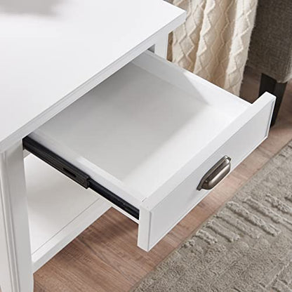 Leick Home Laurent 20 in. Solid Wood End Table with Shelf and Drawer, White, 10507-WT - color: White