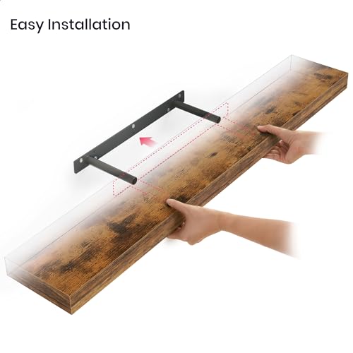 Ballucci Floating Shelves, 36" Wood Wall Shelf Set of 2, with Invisible Brackets for Bathroom, Living Room, Bedroom, Kitchen, Nursery, 6" Deep, Rustic Brown - color: Rustic Brown, size: 35.4 inches