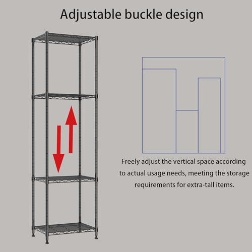 REGILLER 6 Wire Shelving Steel Storage Rack Adjustable Unit Shelves for Laundry Bathroom Kitchen Pantry Closet (16.7L x 11.9W x 64H, Black) - color: Black
