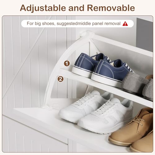 JOZZBY Shoe Cabinet Storage with 2 Striped Flip Drawers, Freestanding Slim Shoe Organizer Cabinet with Top Shelves, Narrow Shoe Rack for Entryway, Hallway, Living Room, White - size: Striped