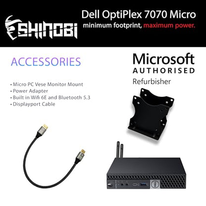 Dell OptiPlex 7070 Micro PC | Intel Core i5-9500T | 8GB RAM | 256GB NVMe | Windows 11 Pro | Built in AX210 WiFi 6E+BT 5.3 | Mini PC | Pc Monitor Mount (Renewed) - style: 8GB RAM + 256GB NVME